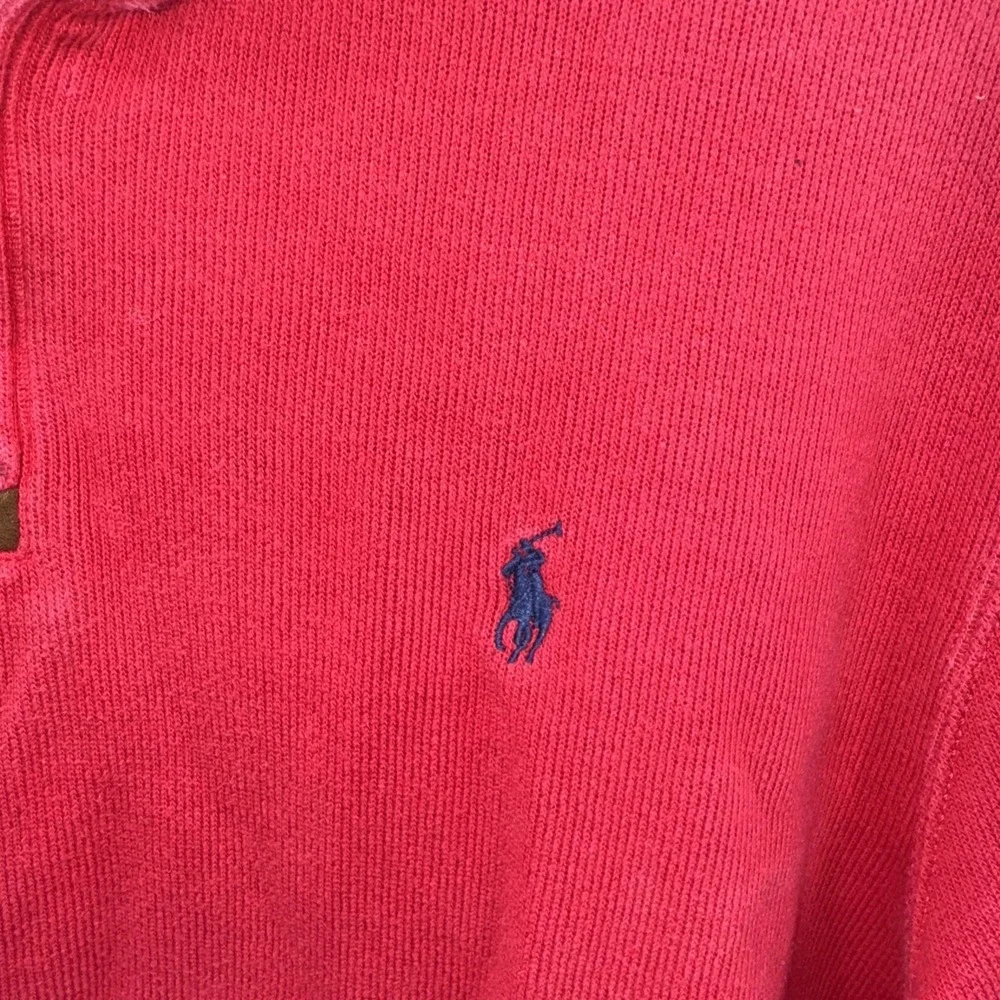 Polo Ralph Lauren Sweater Men Medium Red Solid Cotton Quarter Zip Sweatshirt VTG